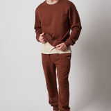 Brown Fleece Crewneck Sweatshirt + Fleece Joggers Set