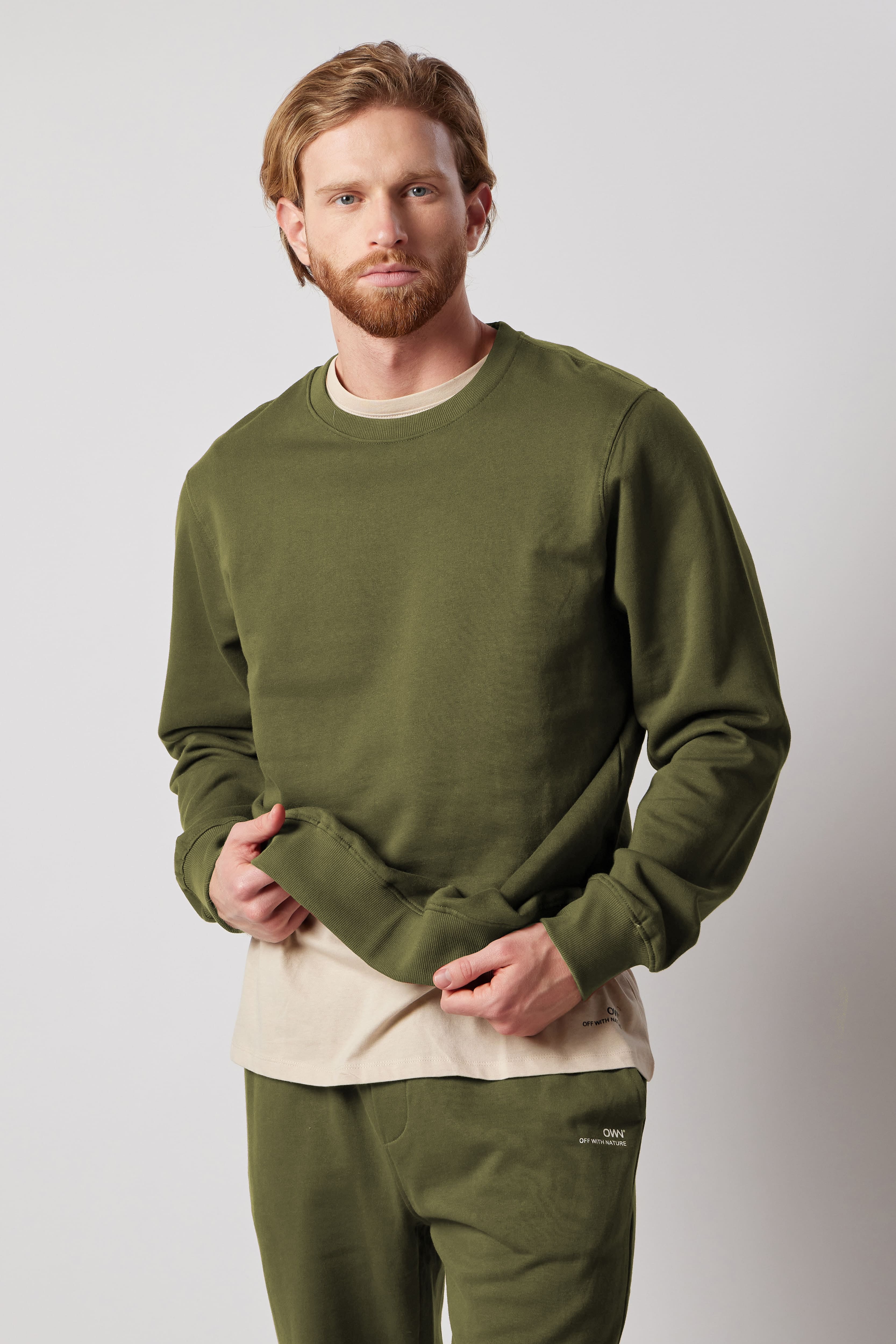 Set Felpa Felpata Girocollo + Joggers Felpati Verde Militare