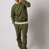 Fleece Crew Neck Sweatshirt + Fleece Joggers Military Green Set
