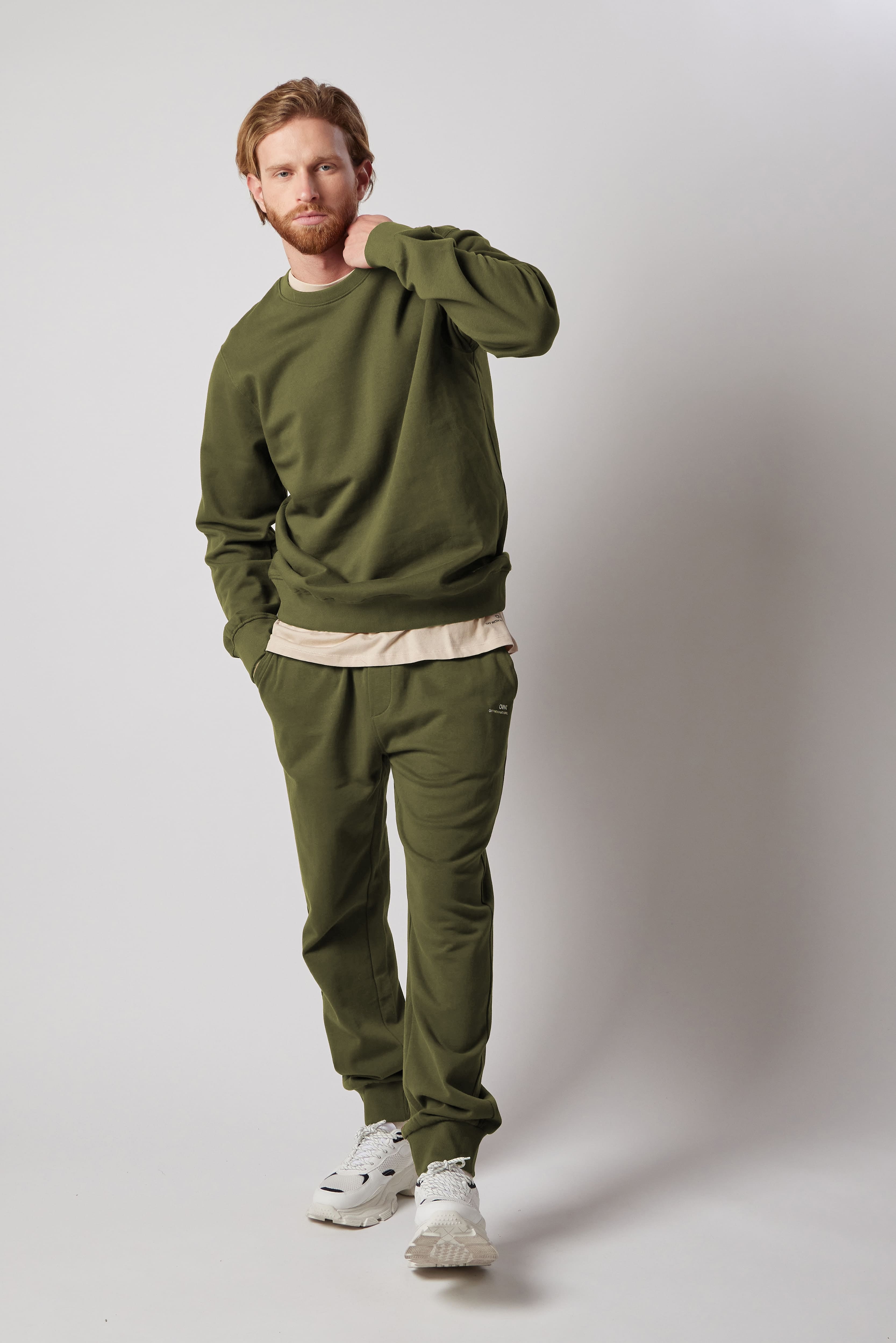 Set Felpa Felpata Girocollo + Joggers Felpati Verde Militare
