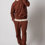 Brown Fleece Crewneck Sweatshirt + Fleece Joggers Set