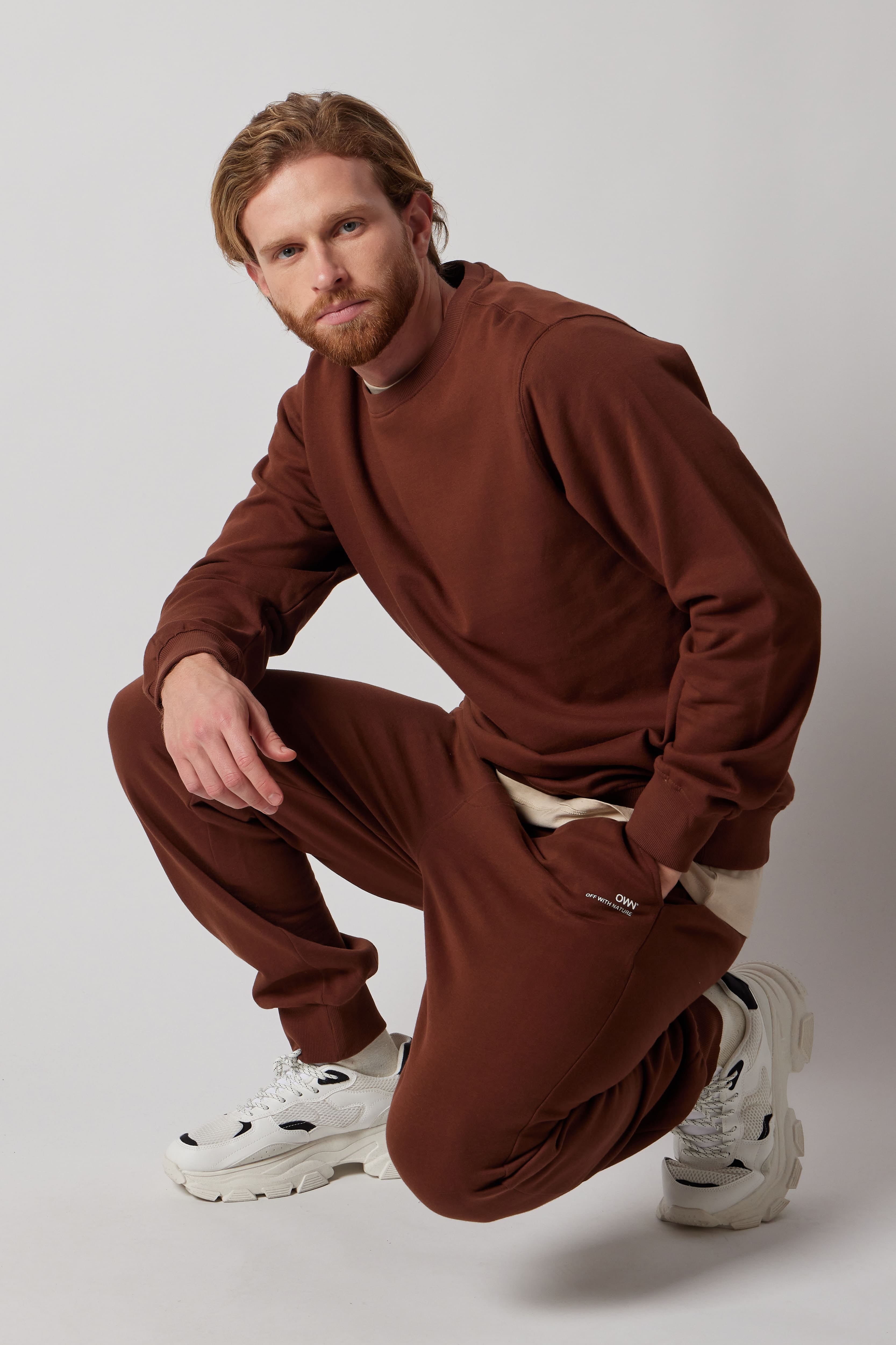 Set Felpa Felpata Girocollo + Joggers Felpati Marrone