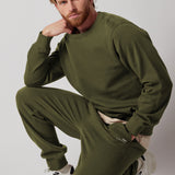 Fleece Crew Neck Sweatshirt + Fleece Joggers Military Green Set