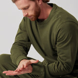 Fleece Crew Neck Sweatshirt + Fleece Joggers Military Green Set