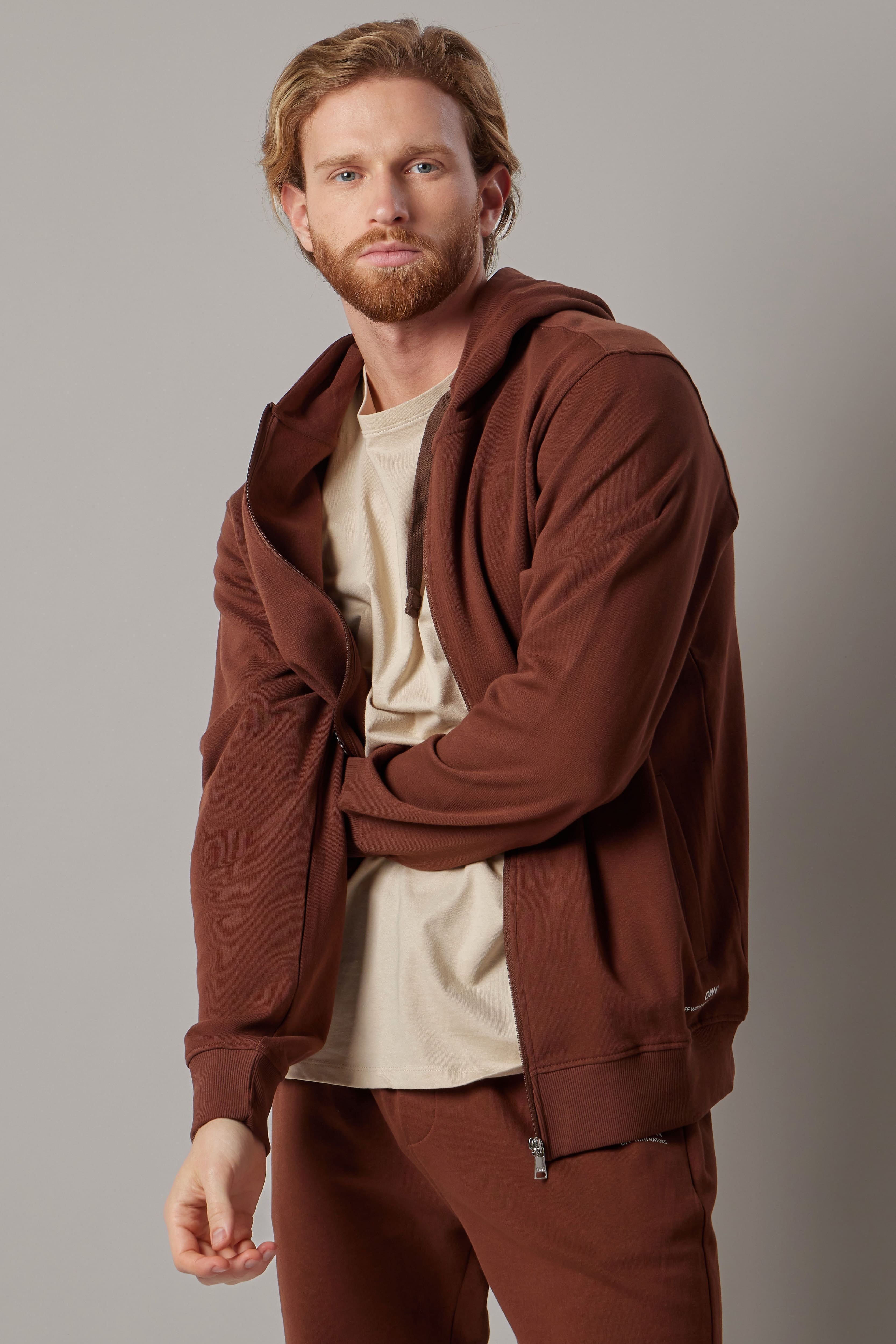 Brown Hooded Zippered Sweatshirt