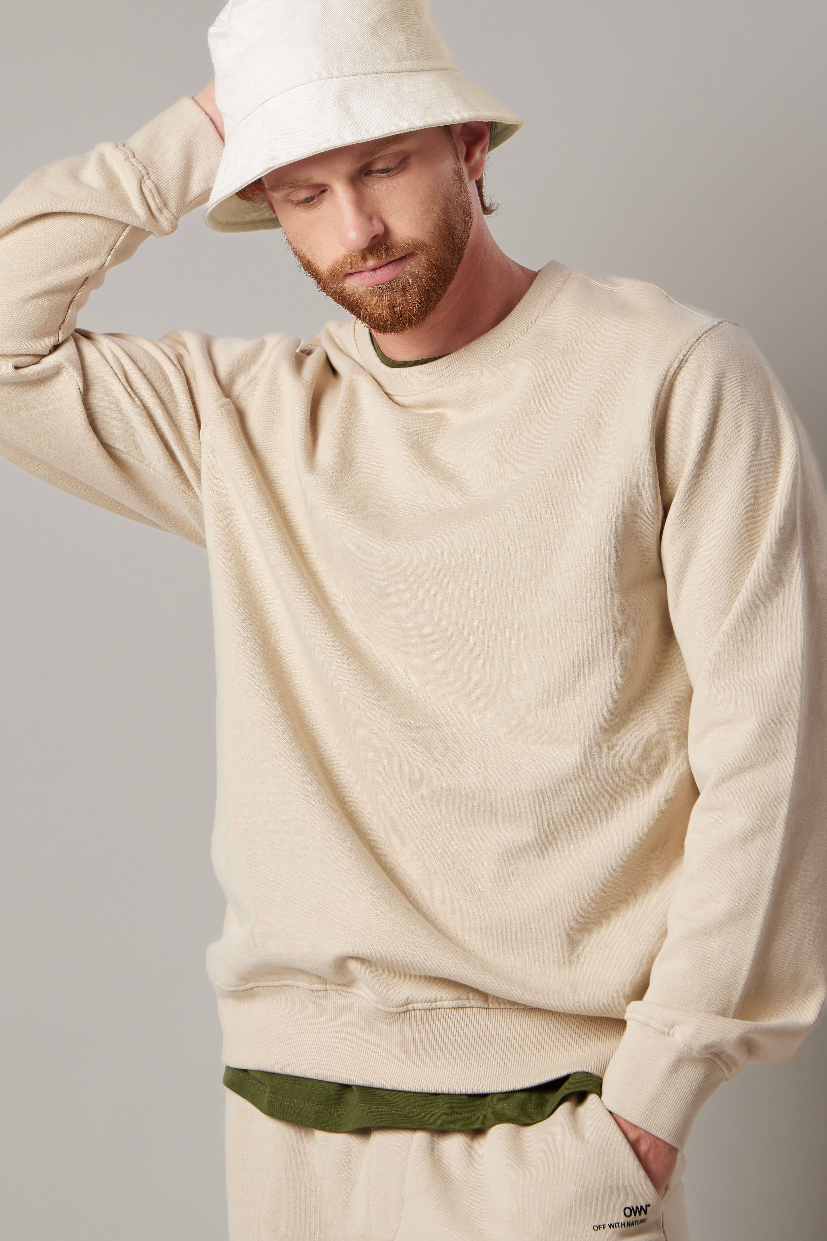 Ecru Fleece Crew Neck Sweatshirt