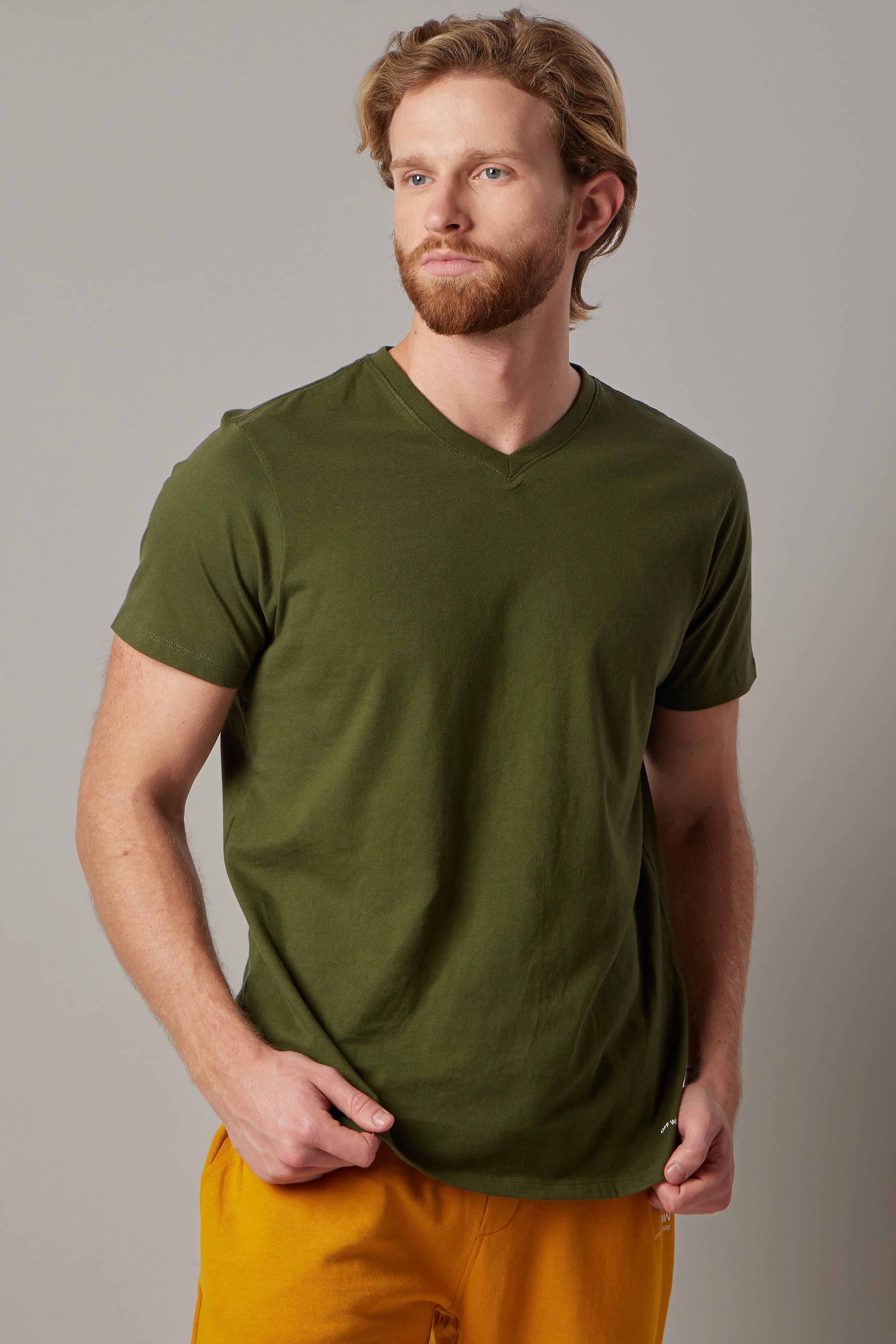 T-Shirt Scollo a V Verde Militare