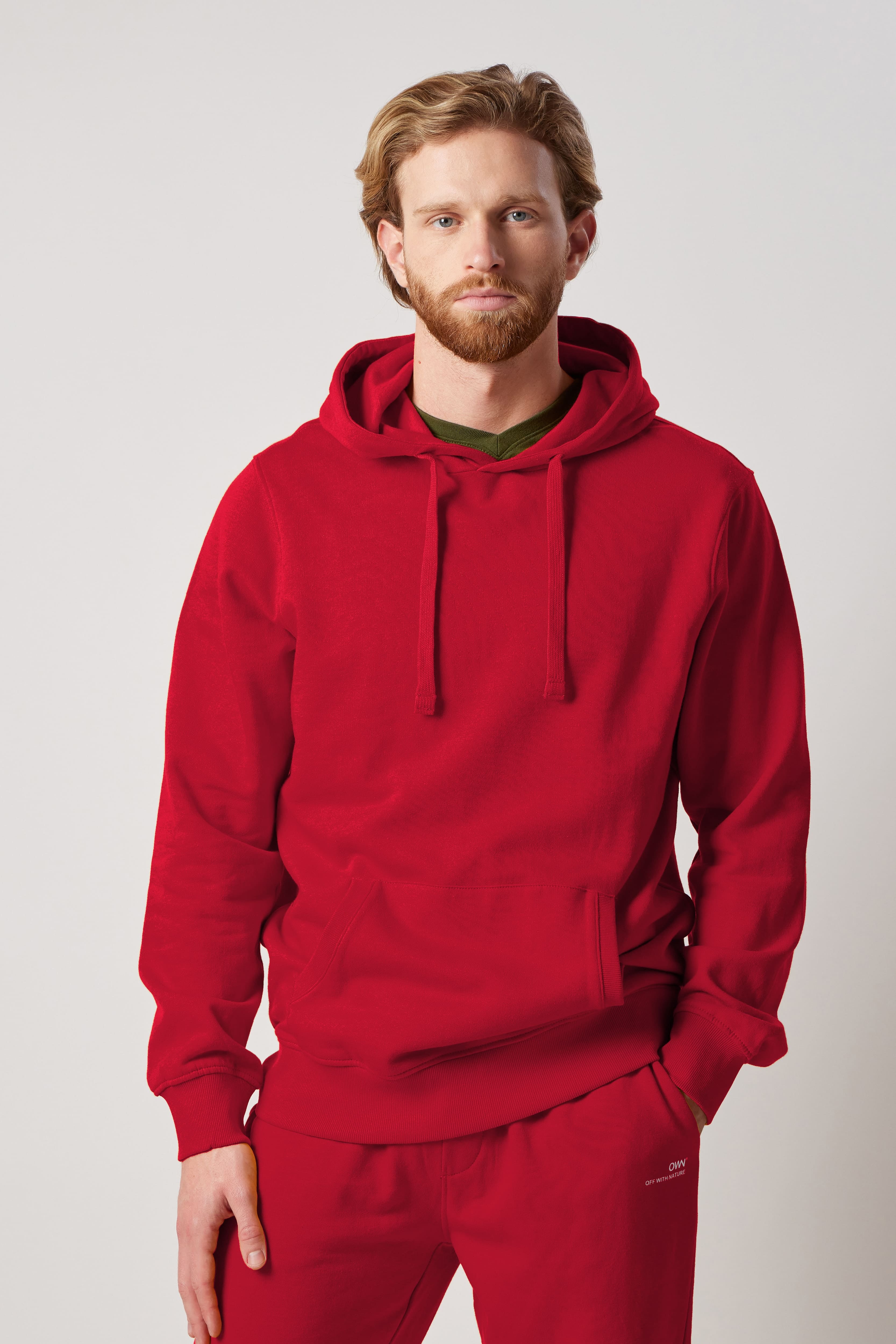 Set Felpa Felpata con Cappuccio + Joggers Felpati Rosso