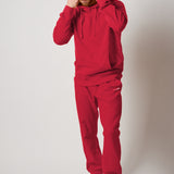Hooded Fleece Sweatshirt + Fleece Joggers Set Red