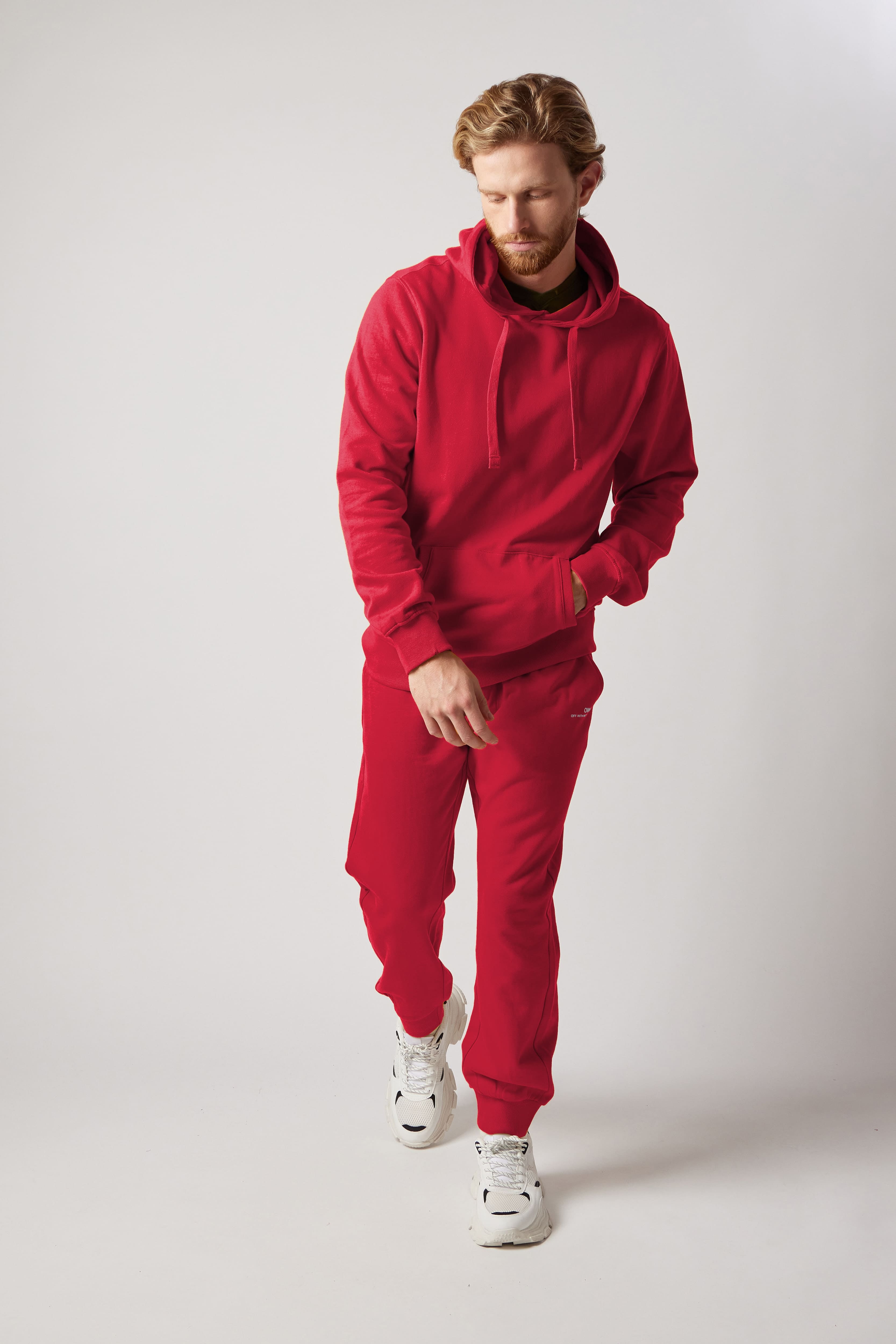 Set Felpa Felpata con Cappuccio + Joggers Felpati Rosso