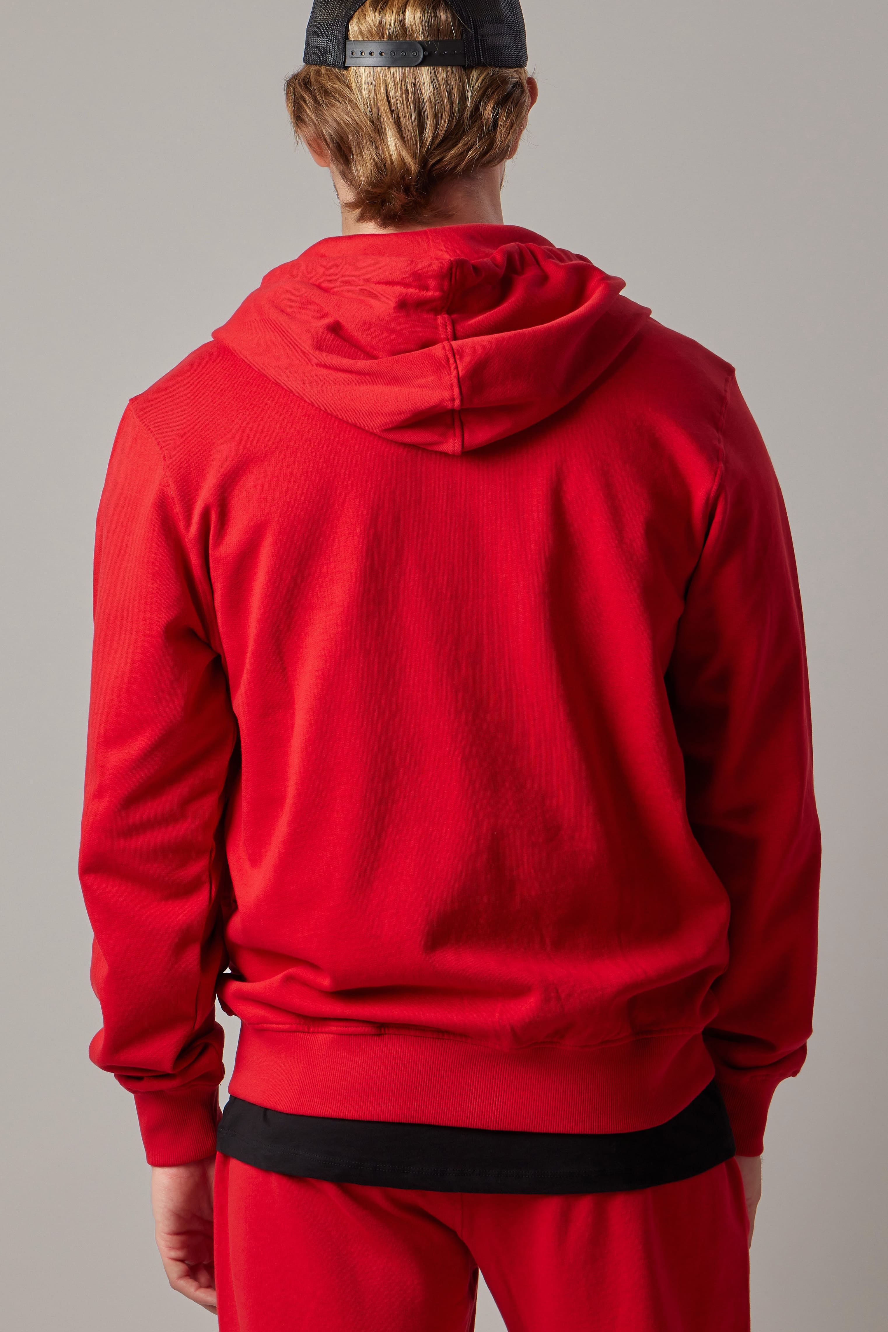 Felpa Felpata con Cappuccio e Zip Rosso