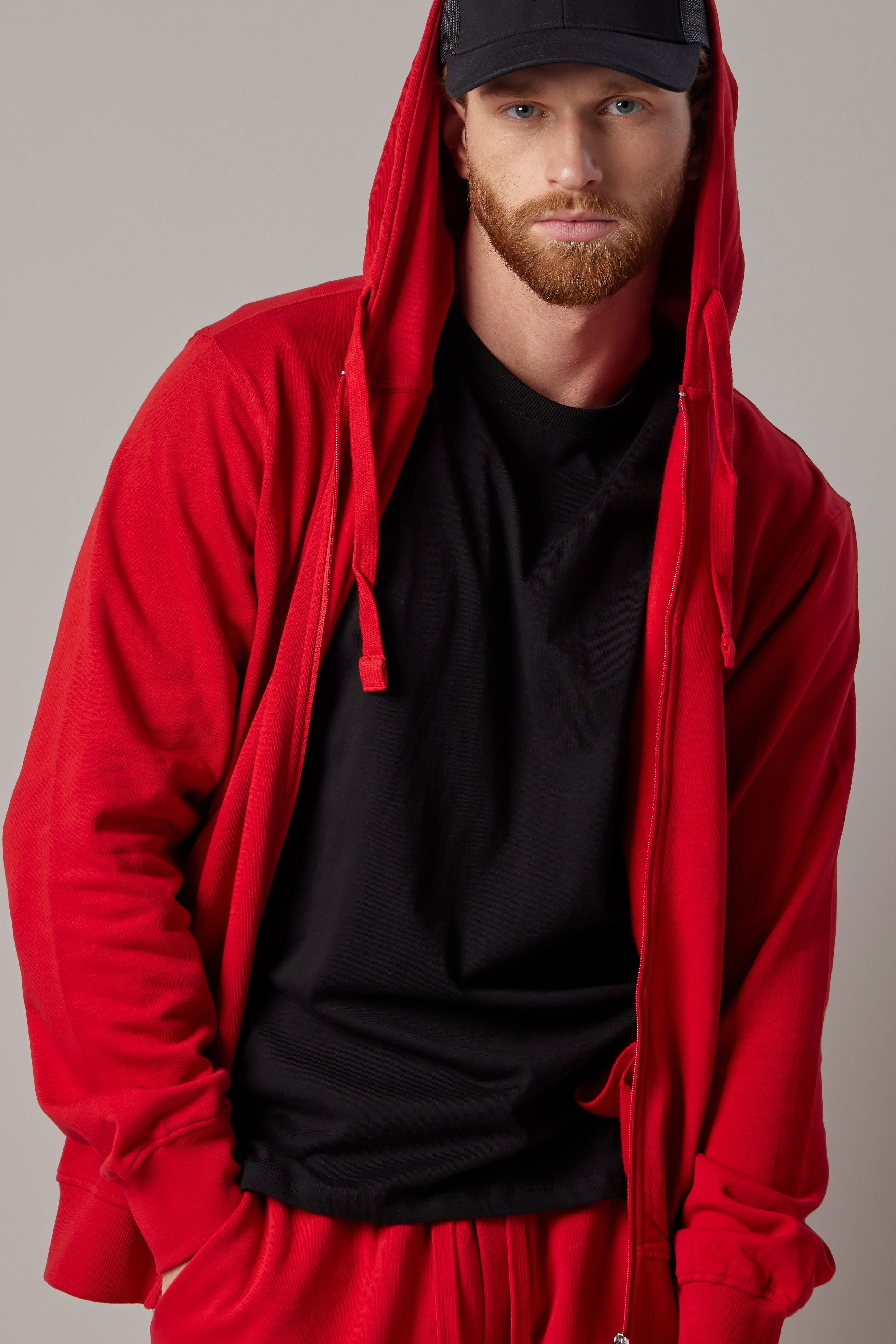 Felpa Felpata con Cappuccio e Zip Rosso