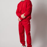Brushed Fleece Crewneck Sweatshirt + Joggers Set Red