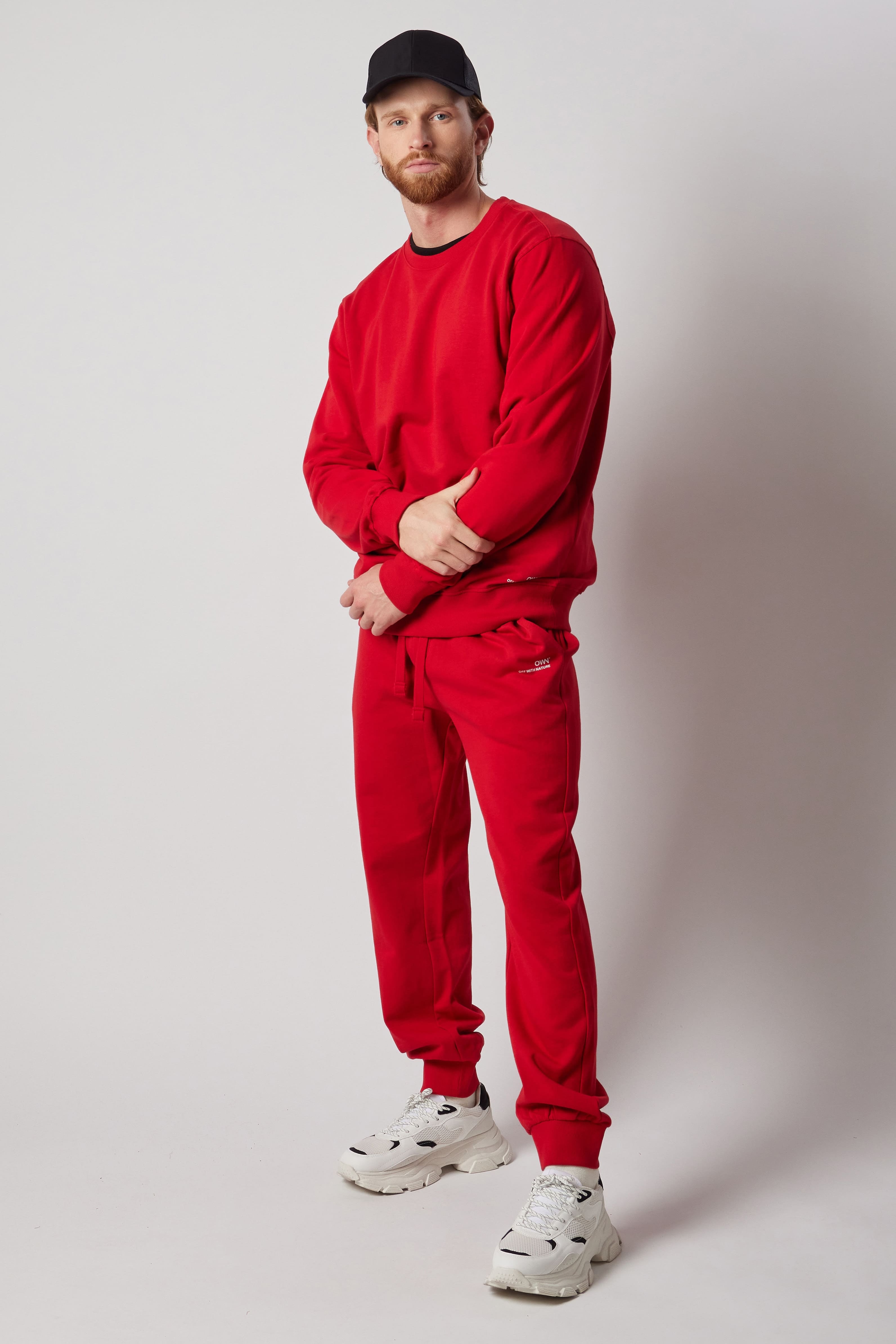 Set Felpa Felpata Girocollo + Joggers Felpati Rosso
