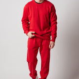 Brushed Fleece Crewneck Sweatshirt + Joggers Set Red