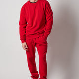 Brushed Fleece Crewneck Sweatshirt + Joggers Set Red
