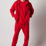 Set Felpa con Cappuccio e Zip + Joggers Rosso