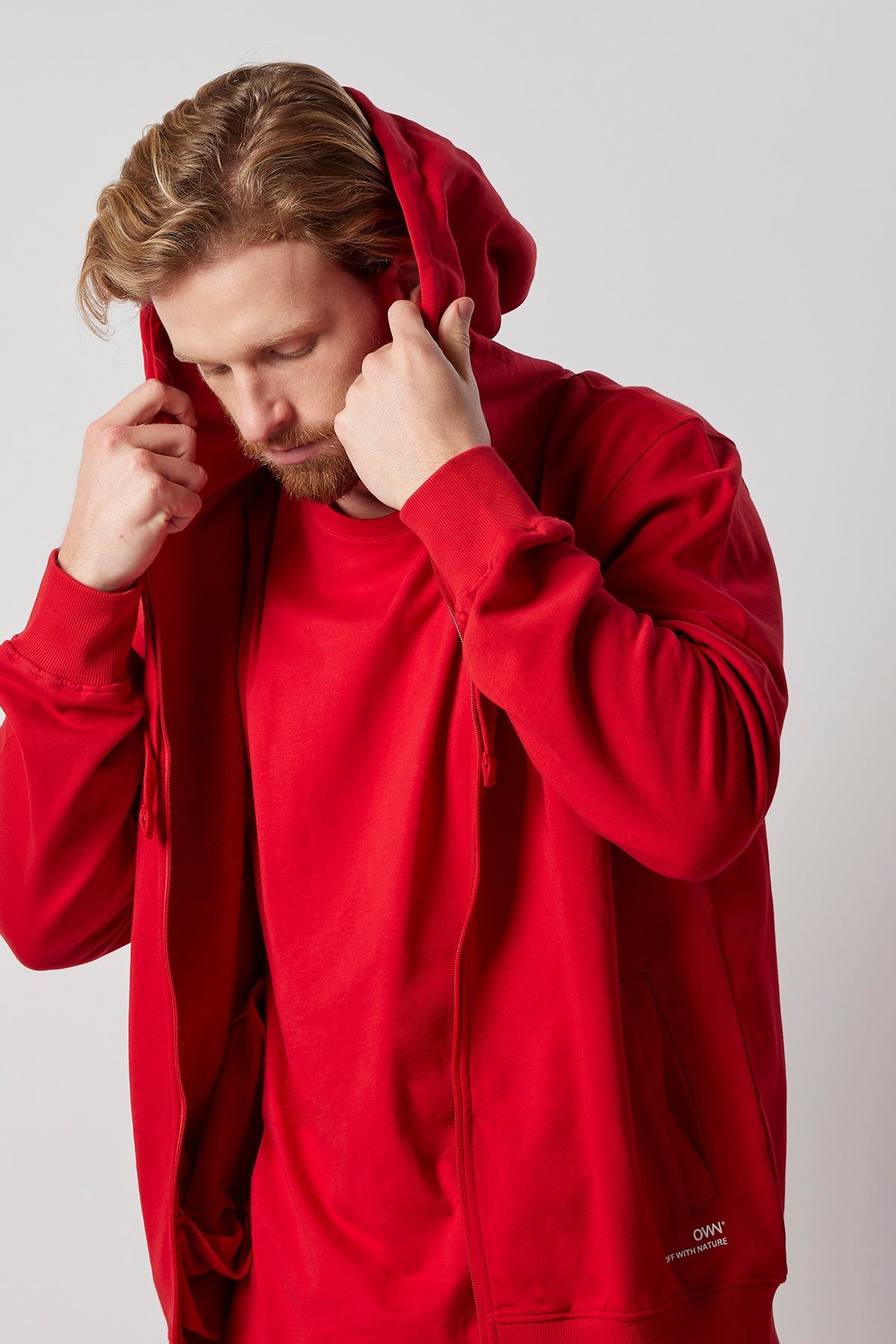 Set Felpa con Cappuccio e Zip + Joggers Rosso