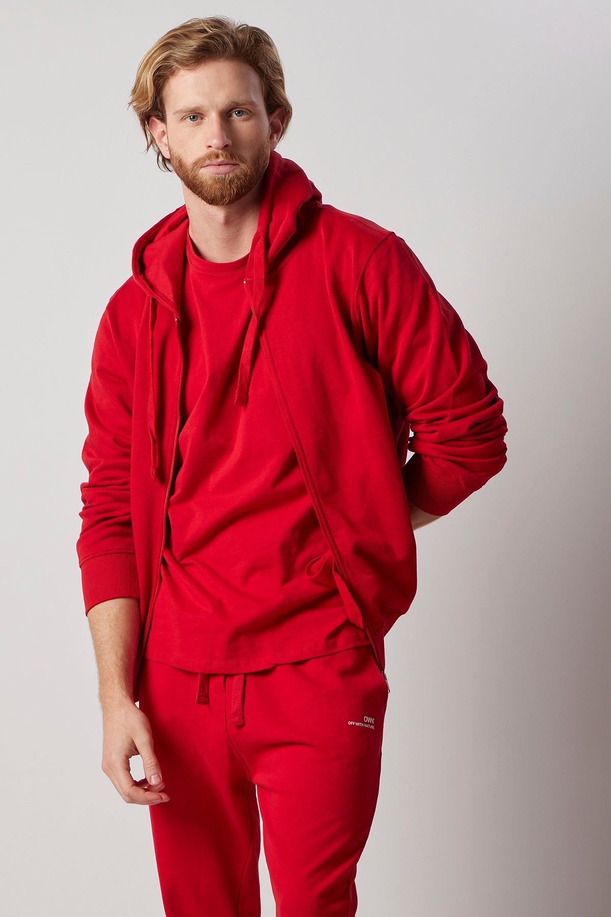 Set Felpa con Cappuccio e Zip + Joggers Rosso