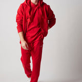 Set Felpa con Cappuccio e Zip + Joggers Rosso