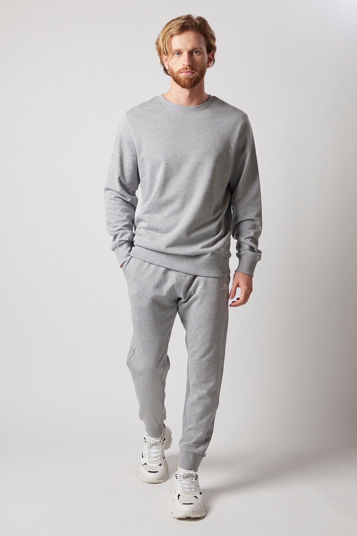 Set Felpa Girocollo + Joggers Grigio Chiaro Melange