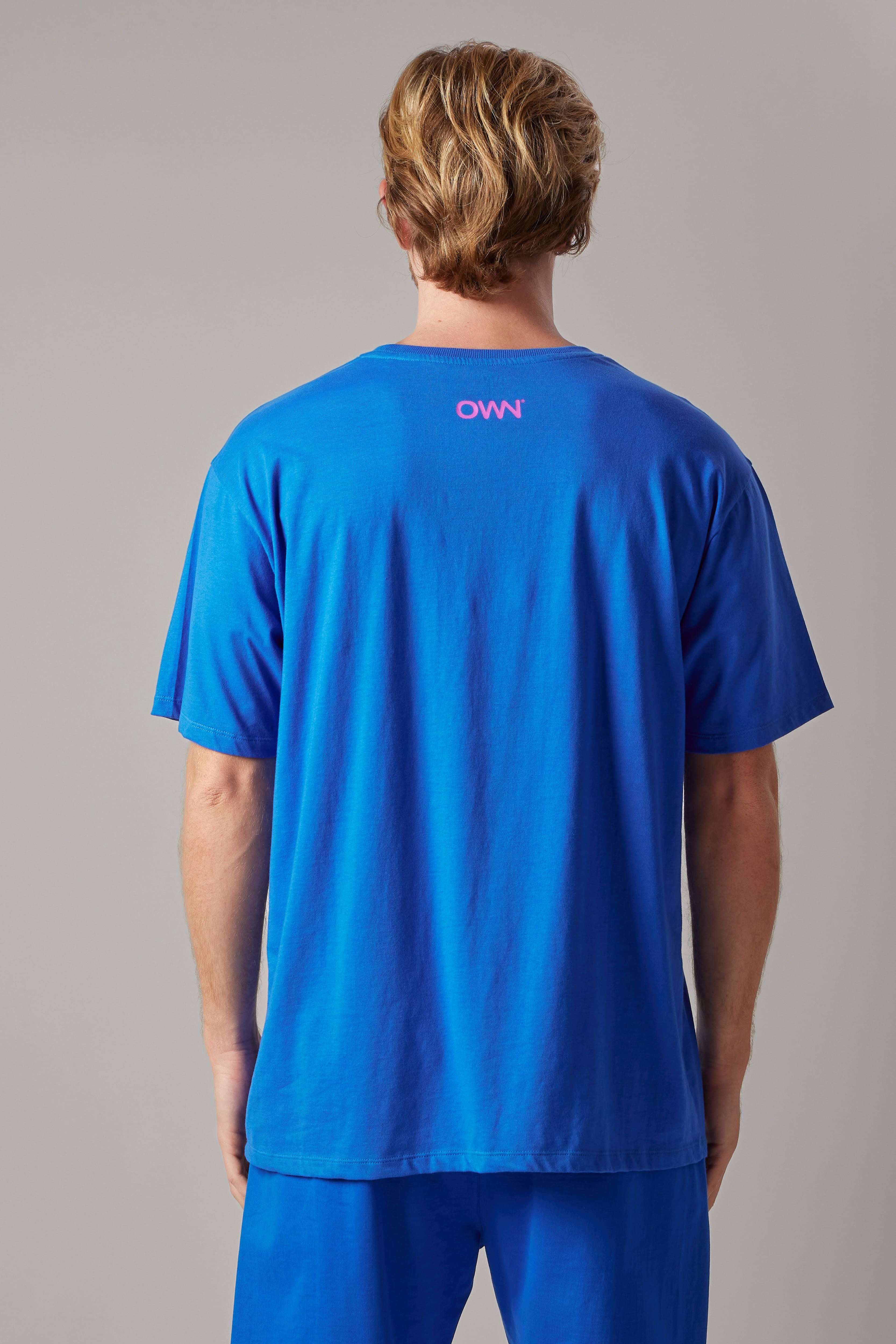 T-Shirt Girocollo Frase Blu Cobalto