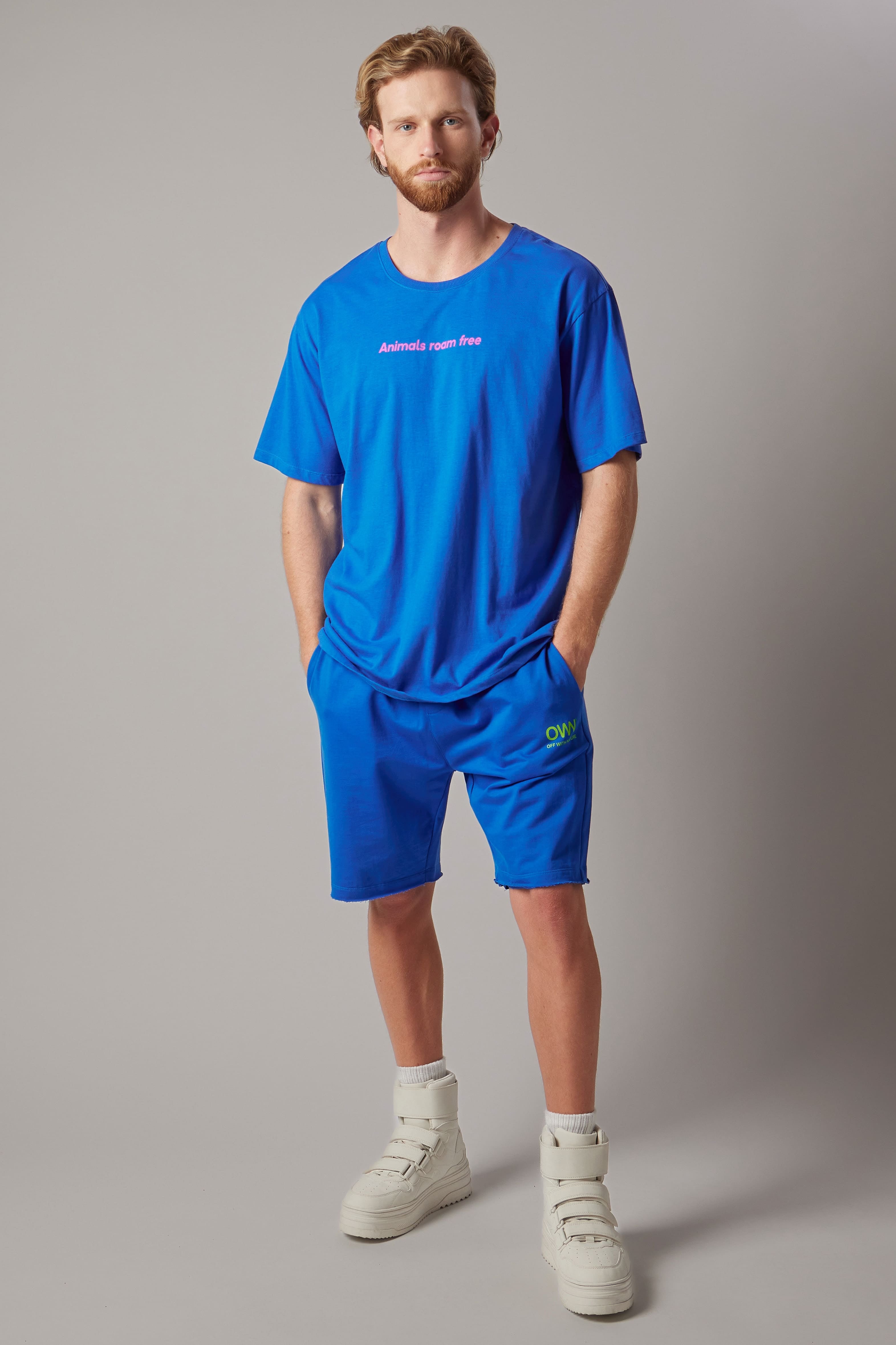 T-Shirt Girocollo Frase Blu Cobalto