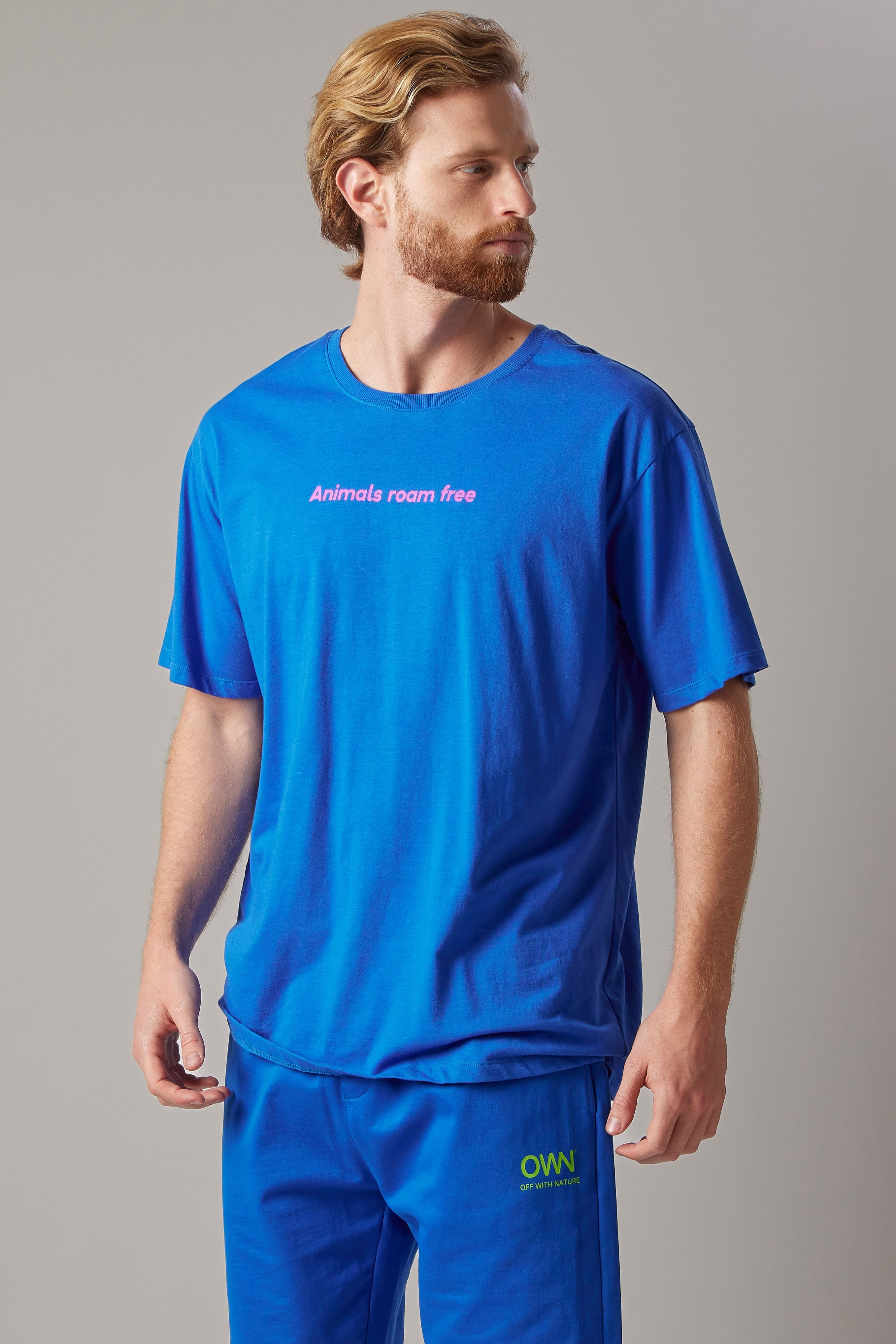 T-Shirt Girocollo Frase Blu Cobalto