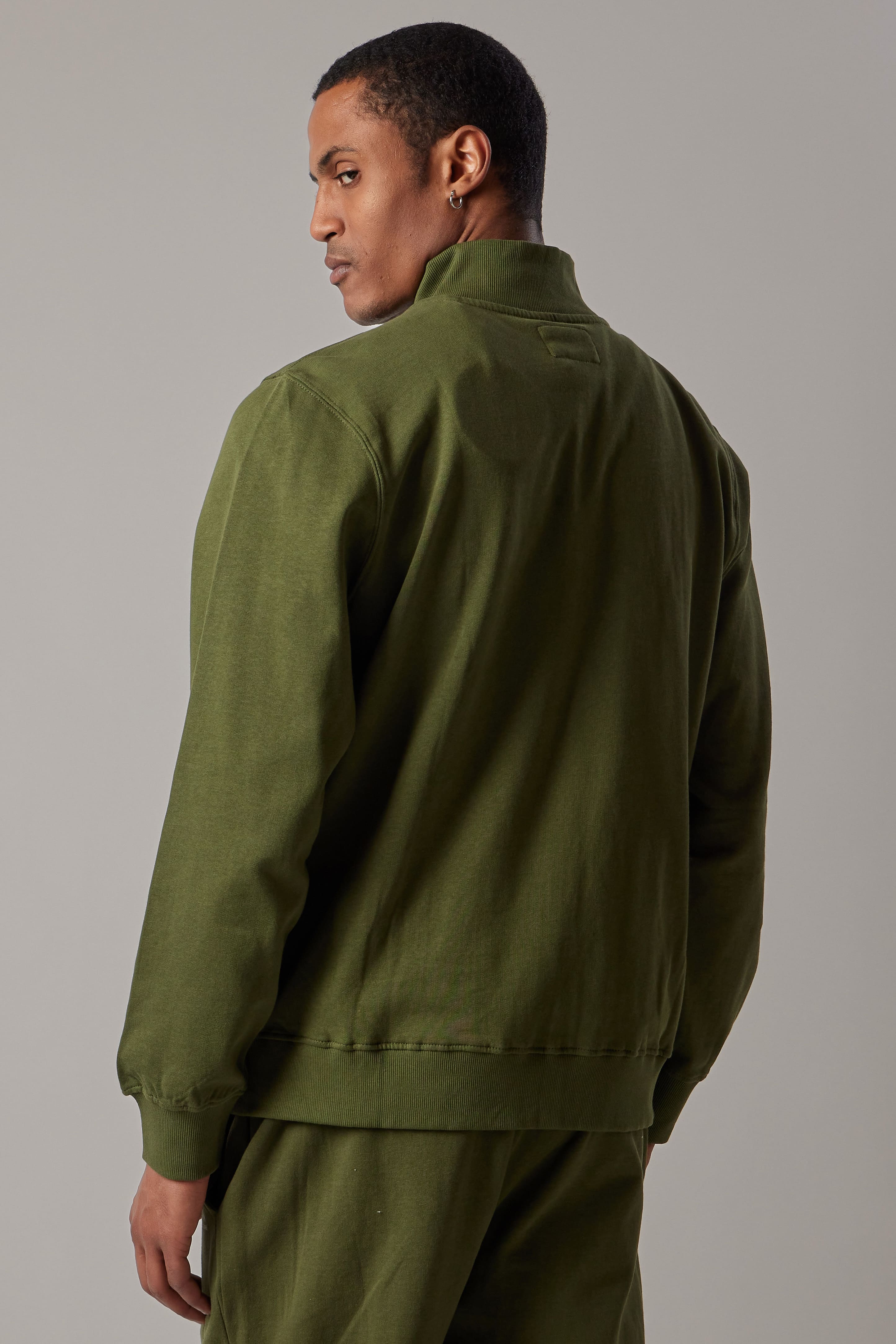 Felpa Felpata con Zip Verde Militare