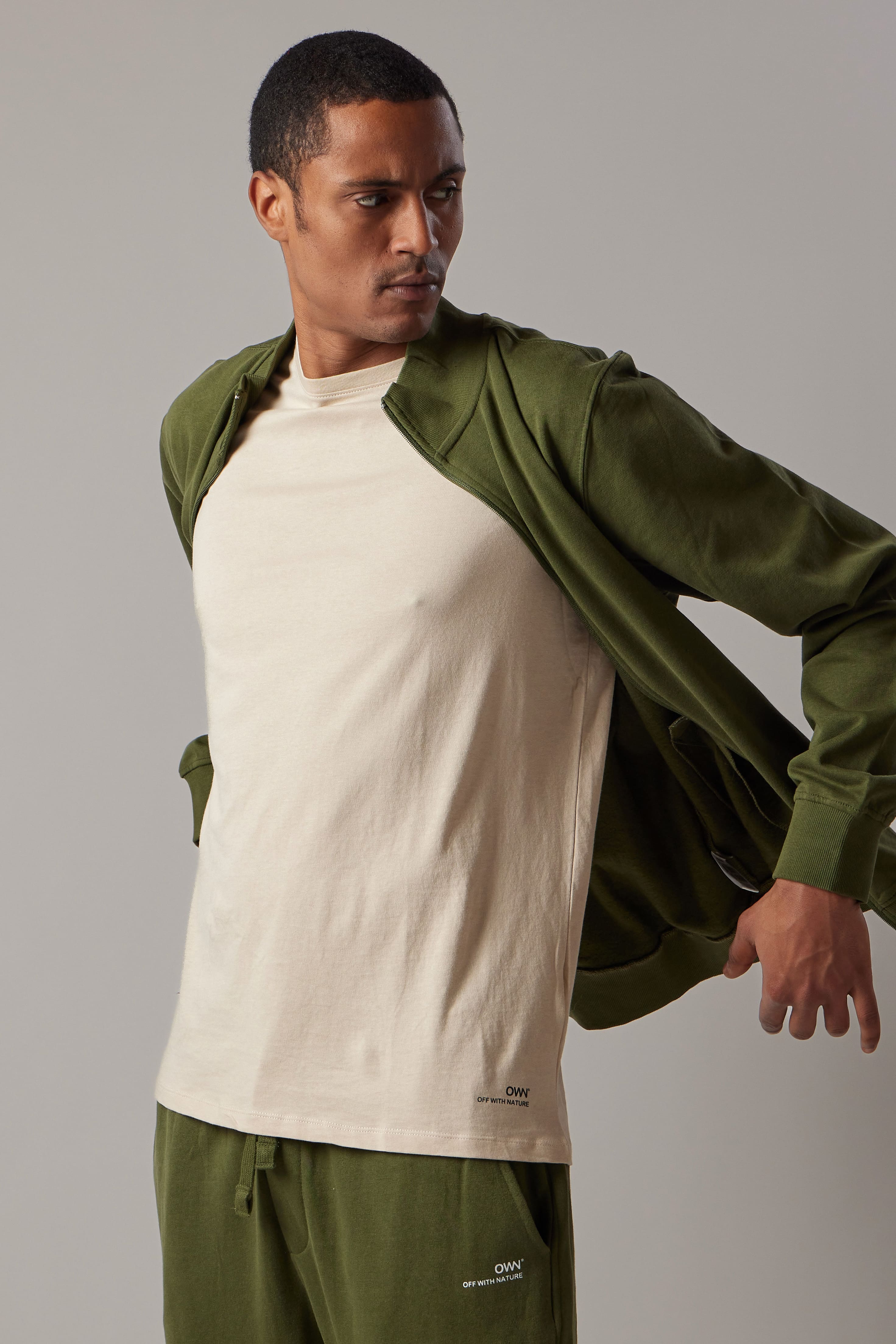 Felpa Felpata con Zip Verde Militare