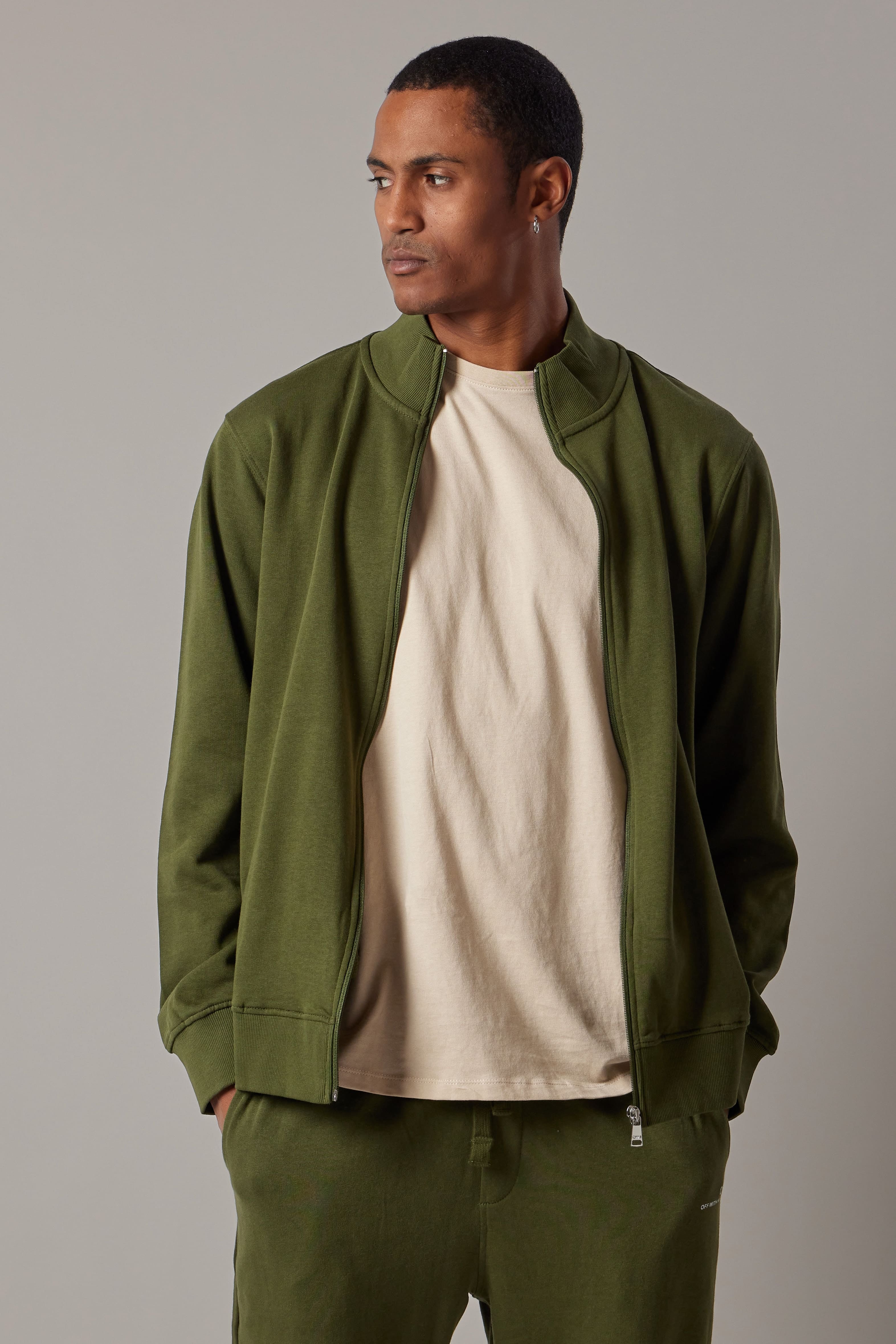 Felpa Felpata con Zip Verde Militare