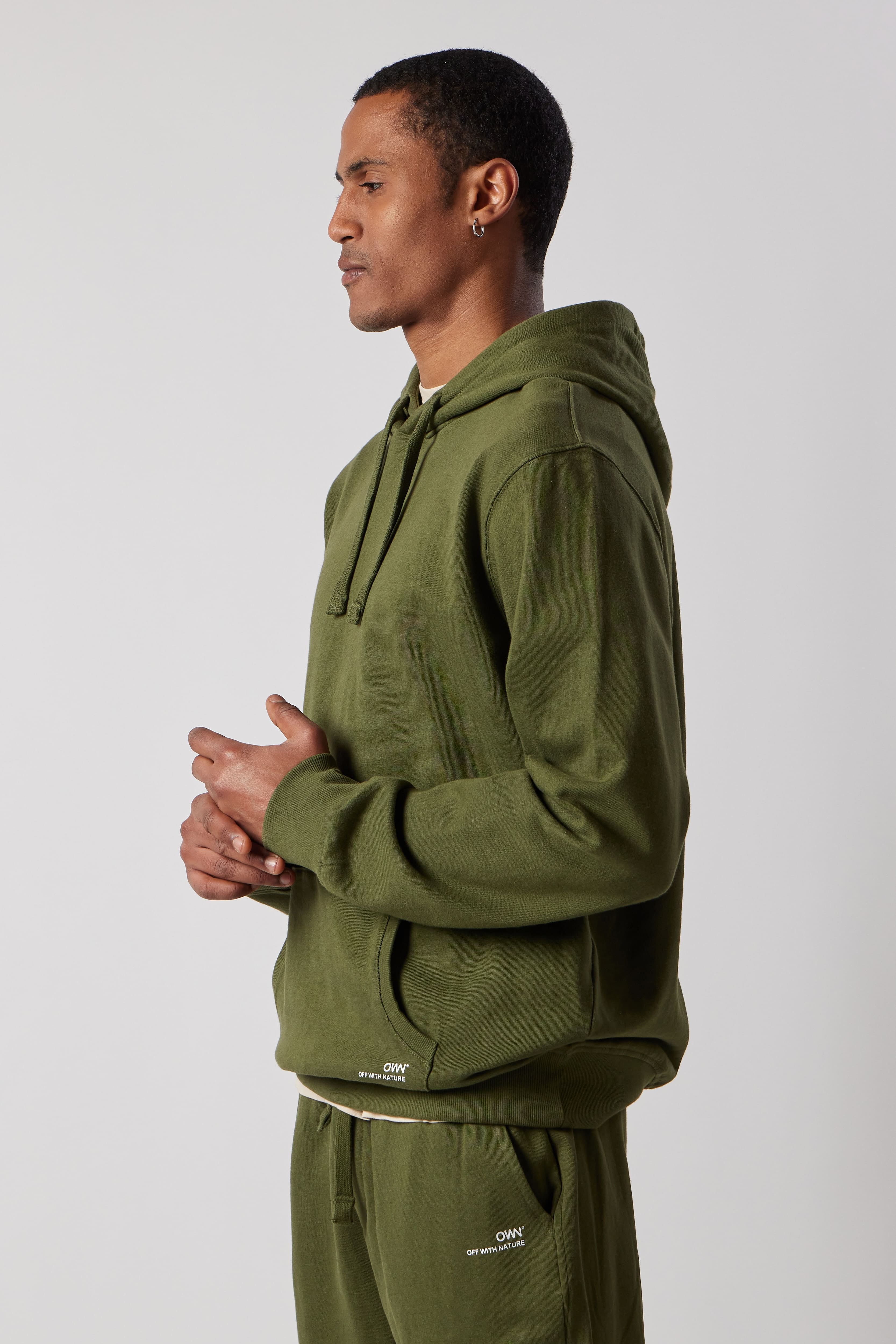 Set Felpa Felpata con Cappuccio + Joggers Felpati Verde Militare
