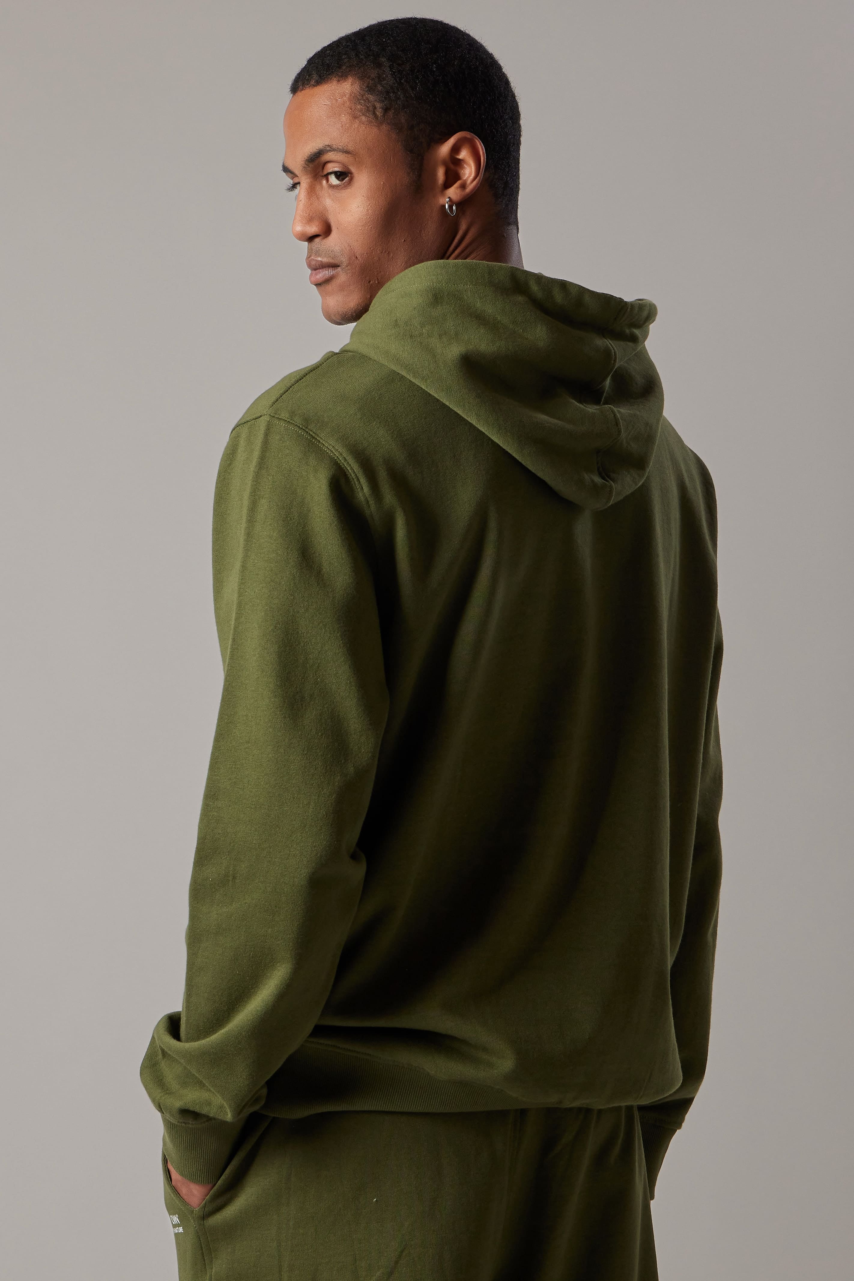 Felpa Felpata con Cappuccio Verde Militare