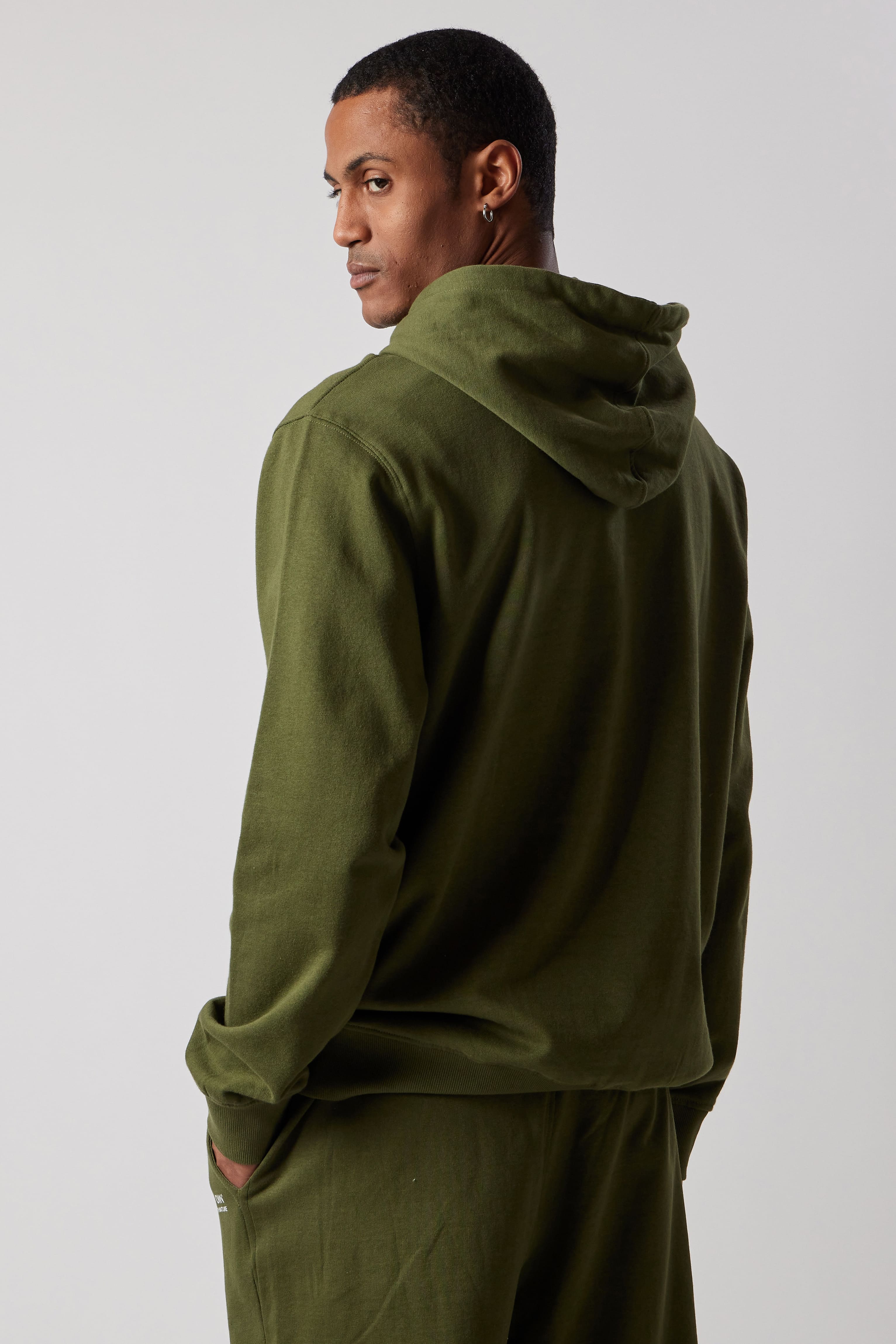 Set Felpa Felpata con Cappuccio + Joggers Felpati Verde Militare
