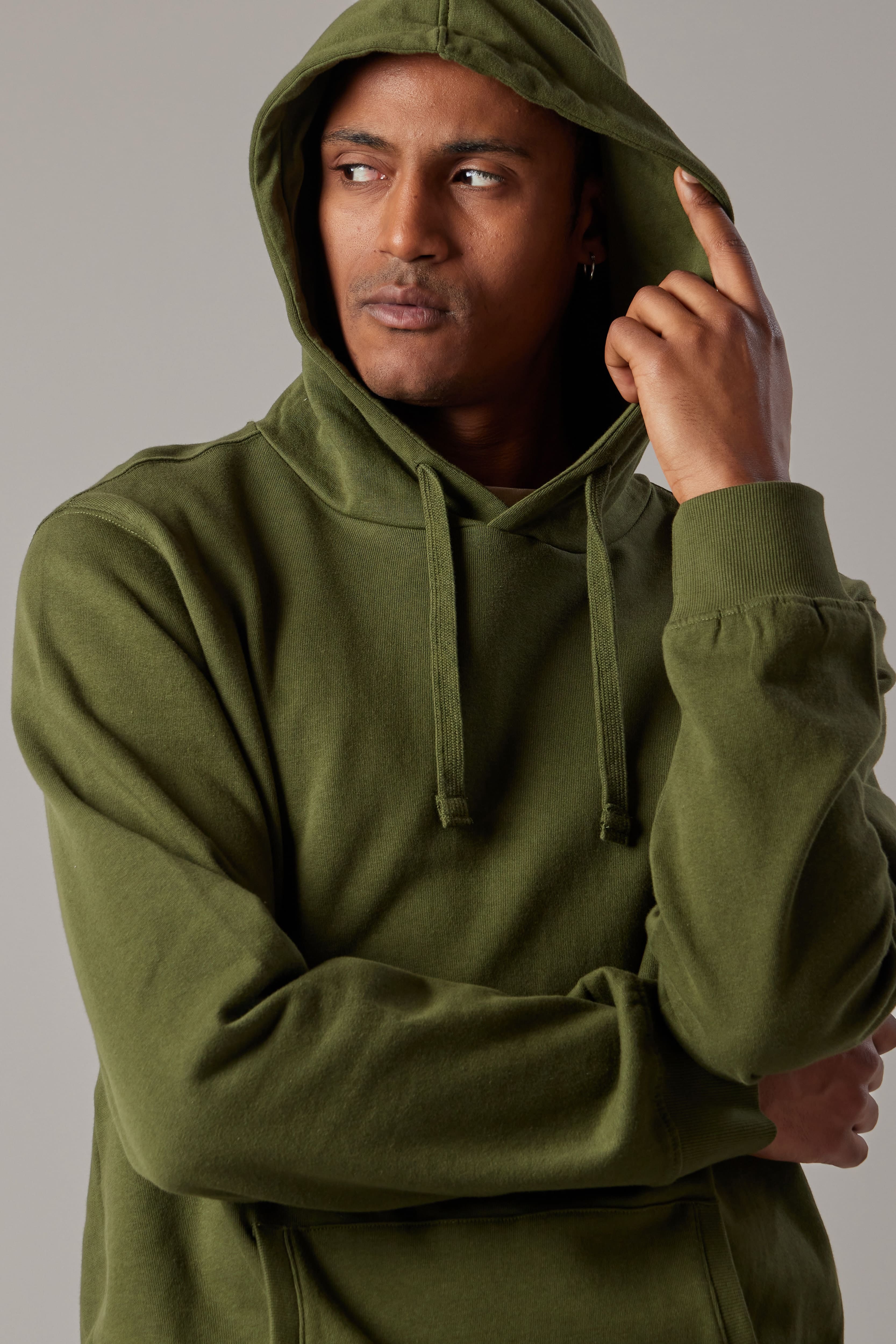 Felpa Felpata con Cappuccio Verde Militare