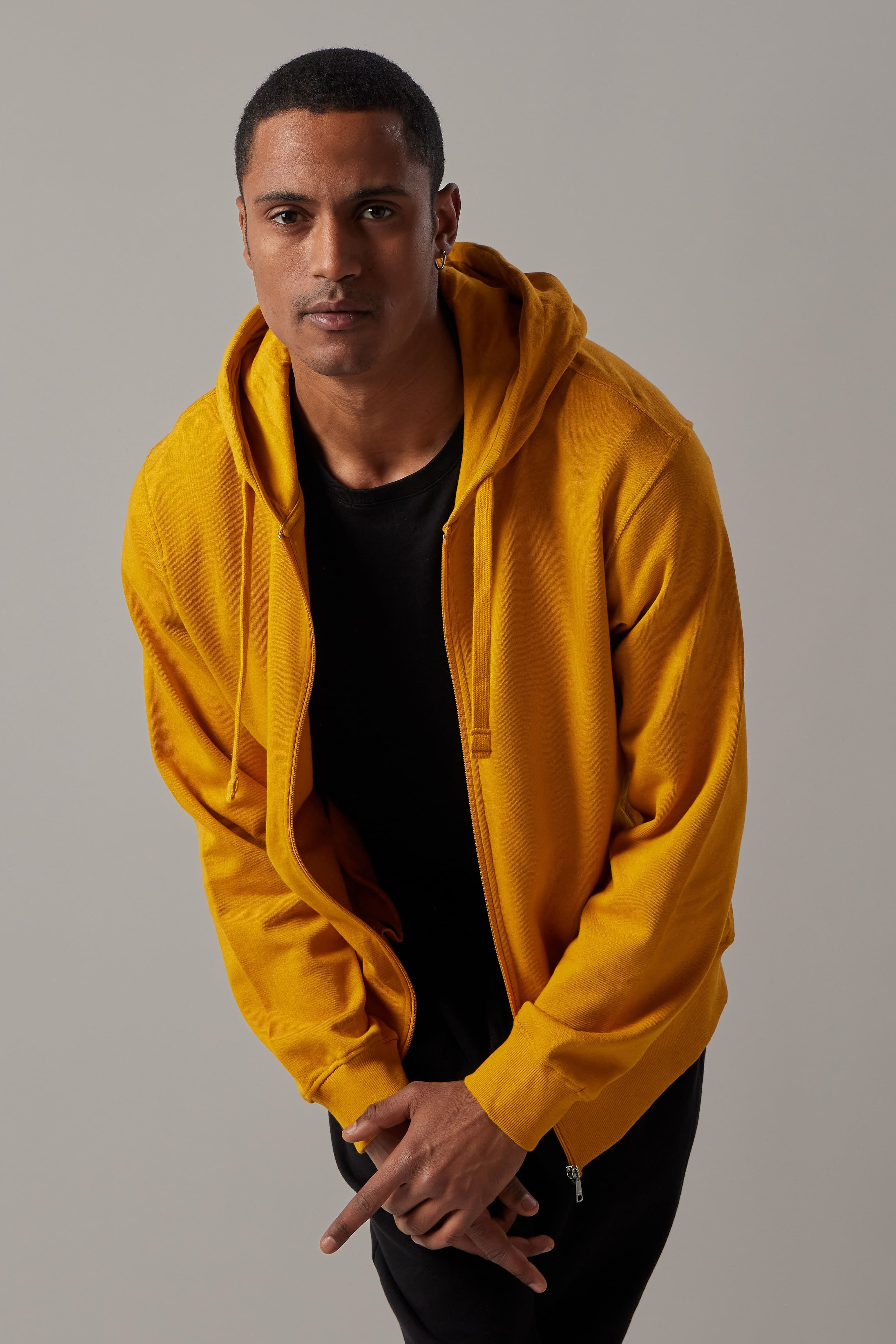 Ochre Zipped Fleece Hoodie