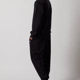 Crew Neck Fleece Sweatshirt + Fleece Joggers Set Black