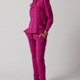 Fuchsia Sweatshirt with Side Slits + Joggers Set