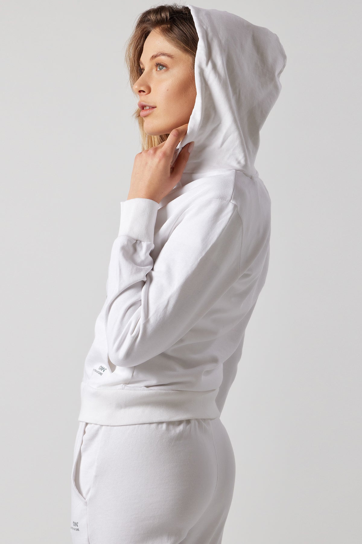 Set Felpa con Cappuccio e Zip + Joggers Bianco