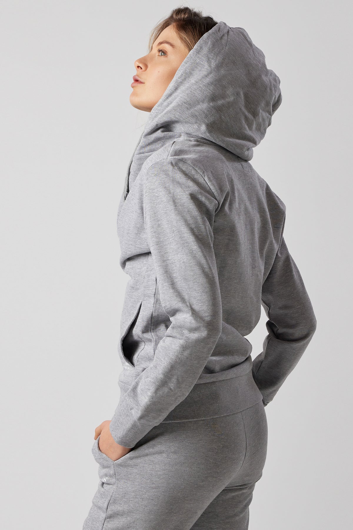 Set Felpa con Cappuccio e Zip + Joggers Grigio Chiaro Melange