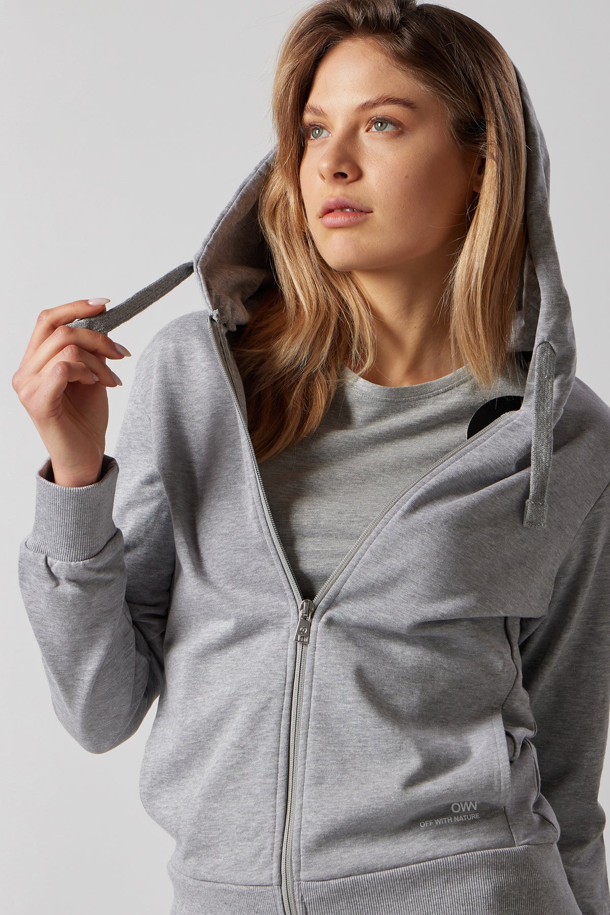 Set Felpa con Cappuccio e Zip + Joggers Grigio Chiaro Melange