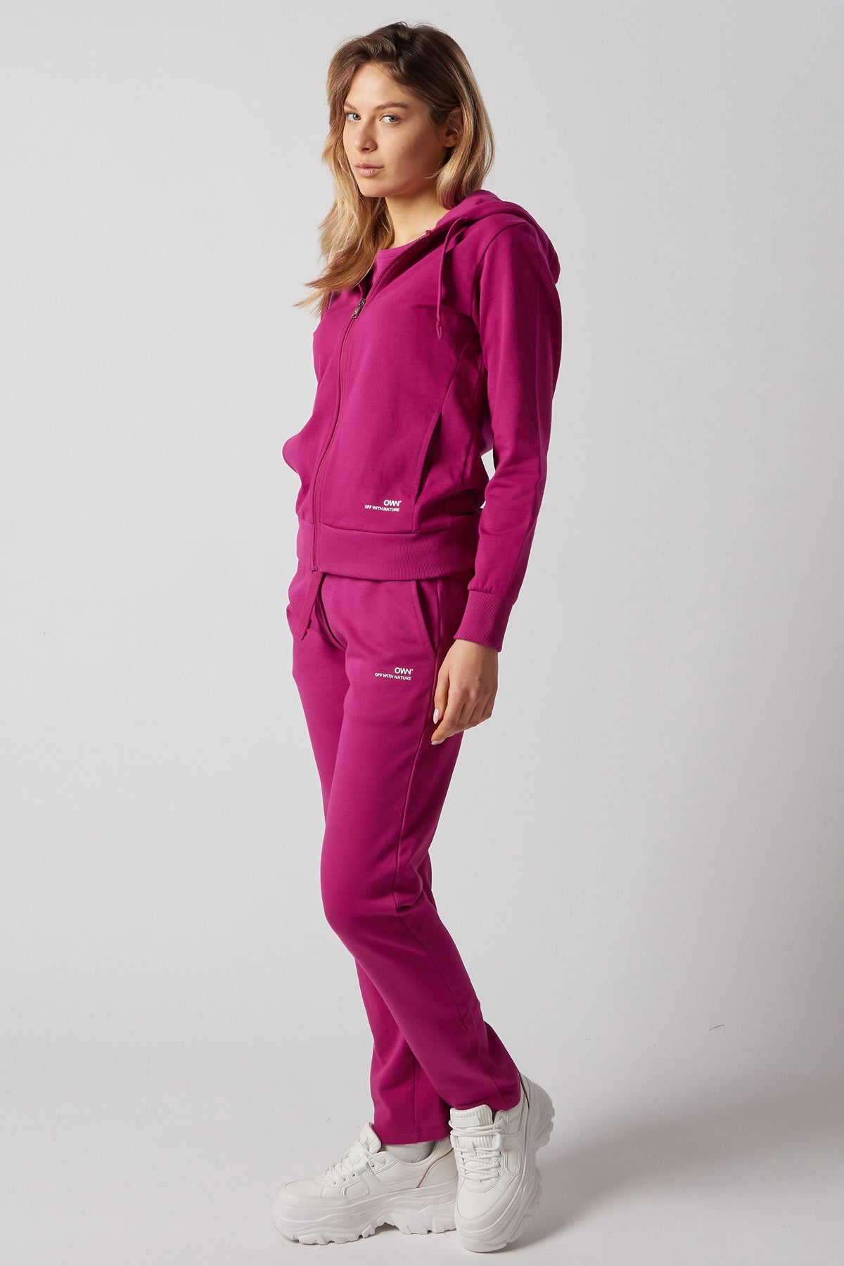 Set Felpa con Cappuccio e Zip + Joggers Fucsia