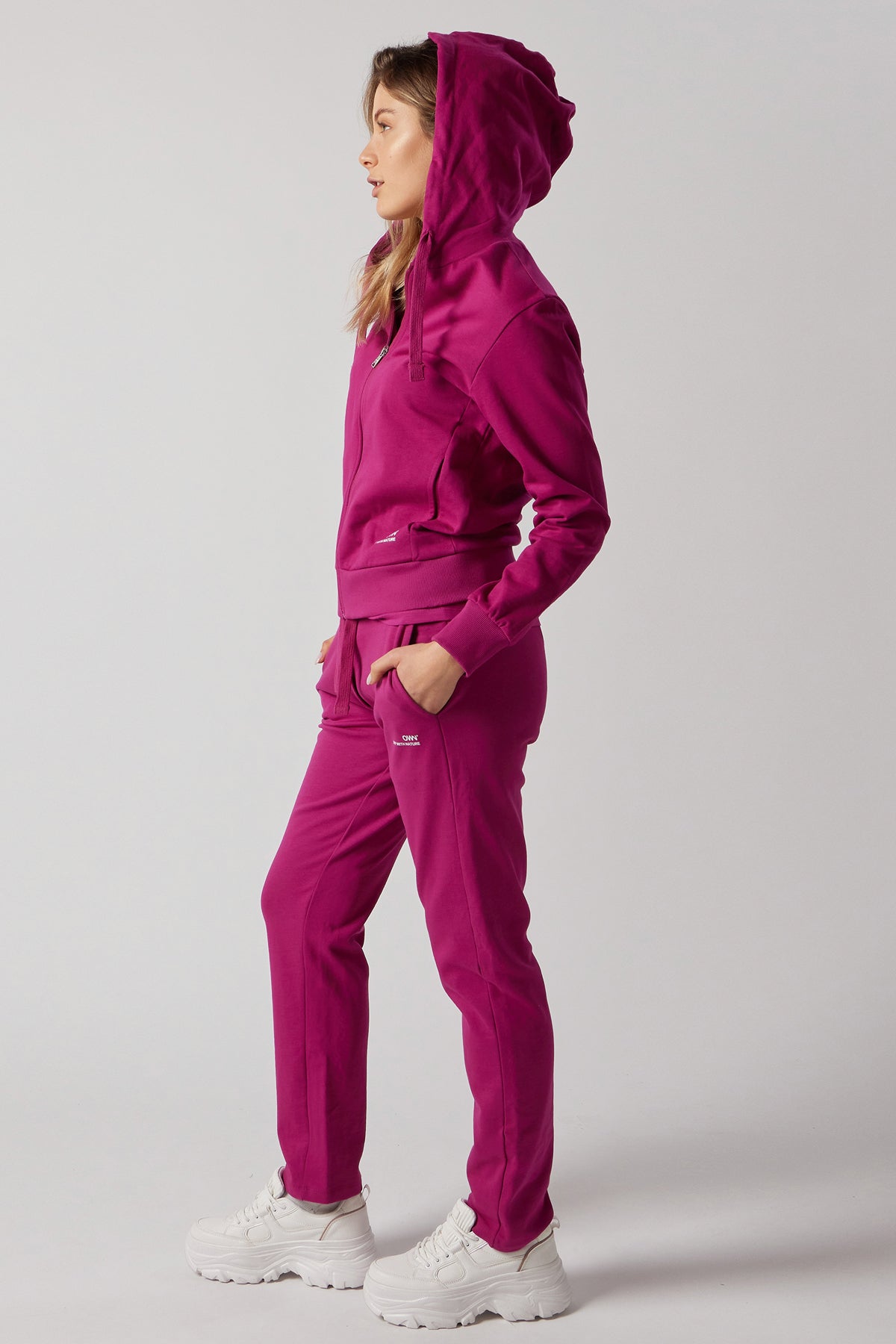 Set Felpa con Cappuccio e Zip + Joggers Fucsia